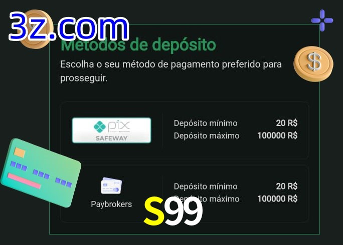 O cassino S99 oferece uma grande variedade de métodos de pagamento